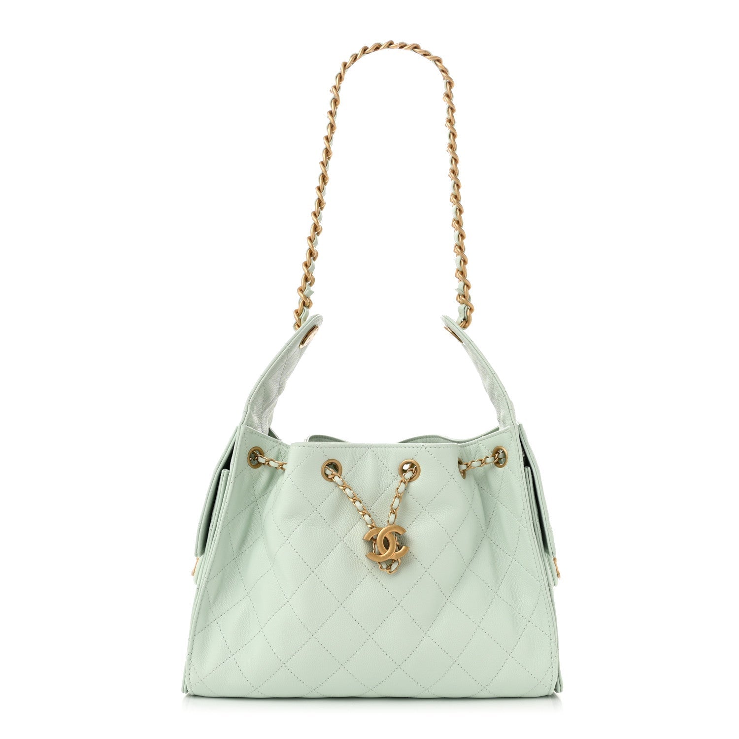 Caviar Quilted Small Chanel 25 Handbag Light Green