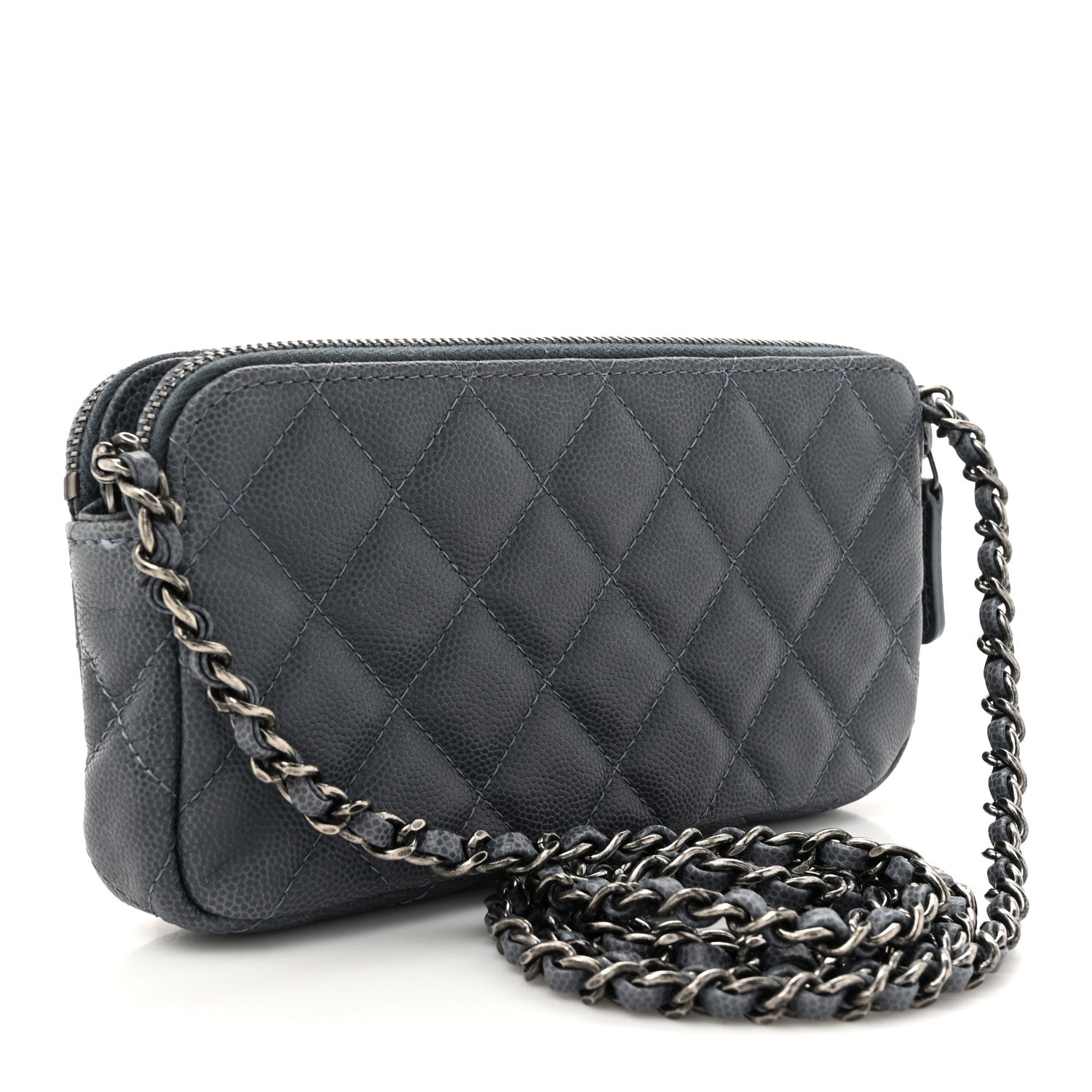 Caviar Quilted Small Clutch With Chain Grey