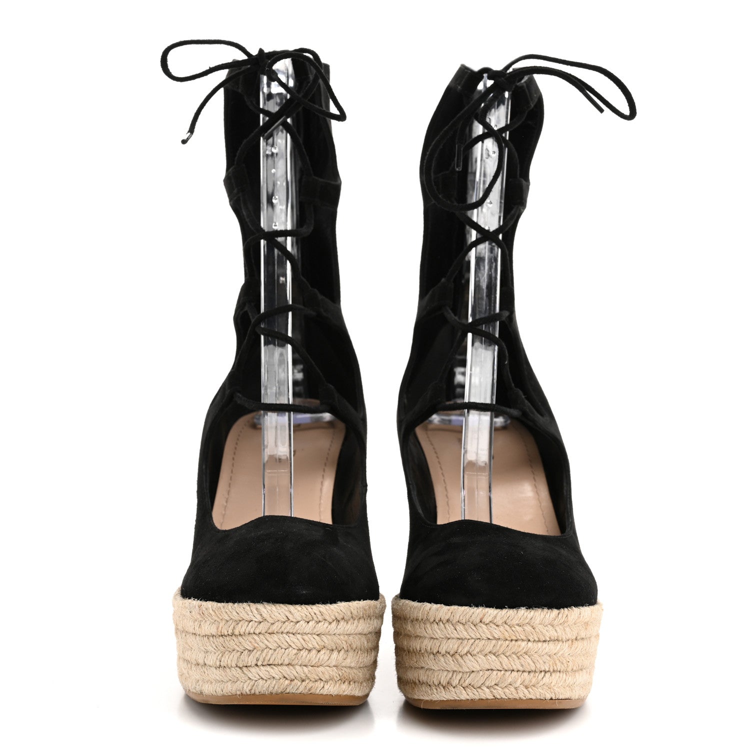 Suede Dioriver Lace Up Espadrille Wedges 38 Black