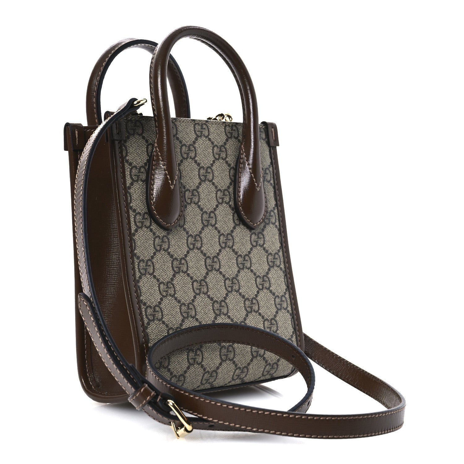 GG Supreme Monogram Azalea Calfskin Mini Retro Interlocking G Tote Bag Beige Ebony Brown Sugar