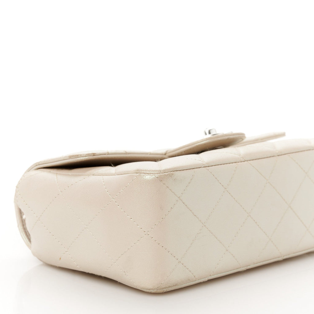 Iridescent Lambskin Quilted Mini Rectangular Flap Ivory