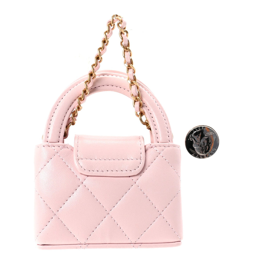 Shiny Lambskin Quilted Mini Kelly Bag Charm Light Pink