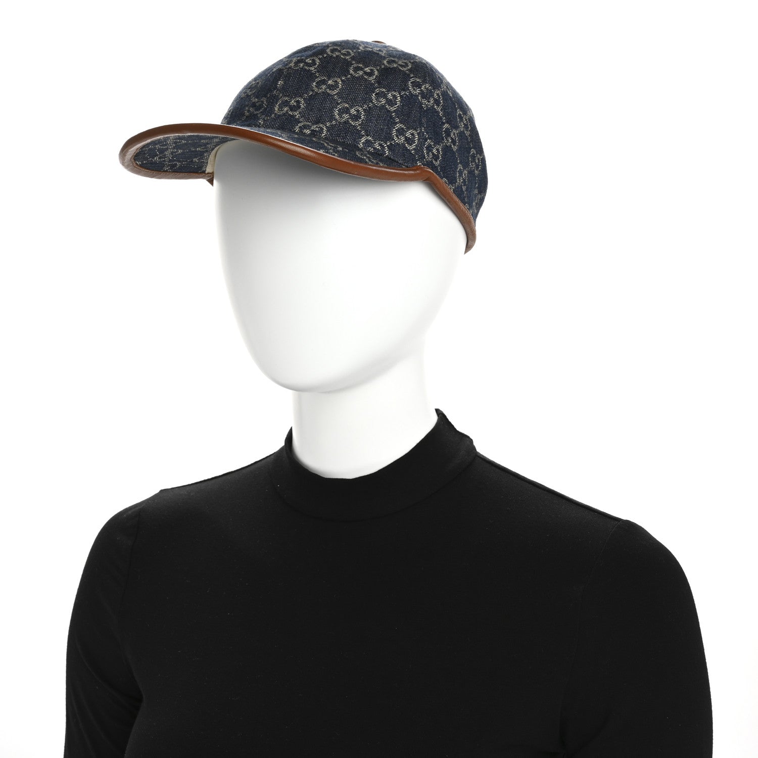 Washed Jacquard Denim Nappa GG Monogram Oscar Baseball Hat M Denim Cuir