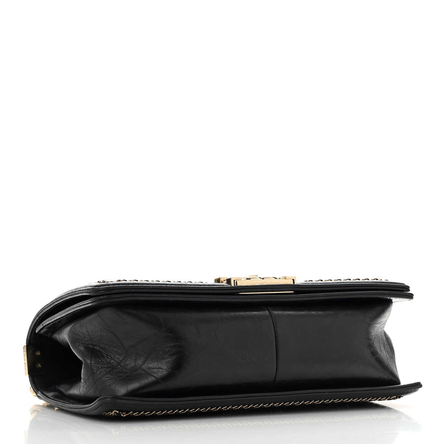 Crumpled Calfskin Chevron Chain Medium Boy Flap Black