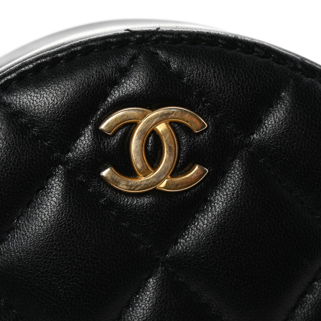 Lambskin Quilted Romance Round Clutch With Chain Black