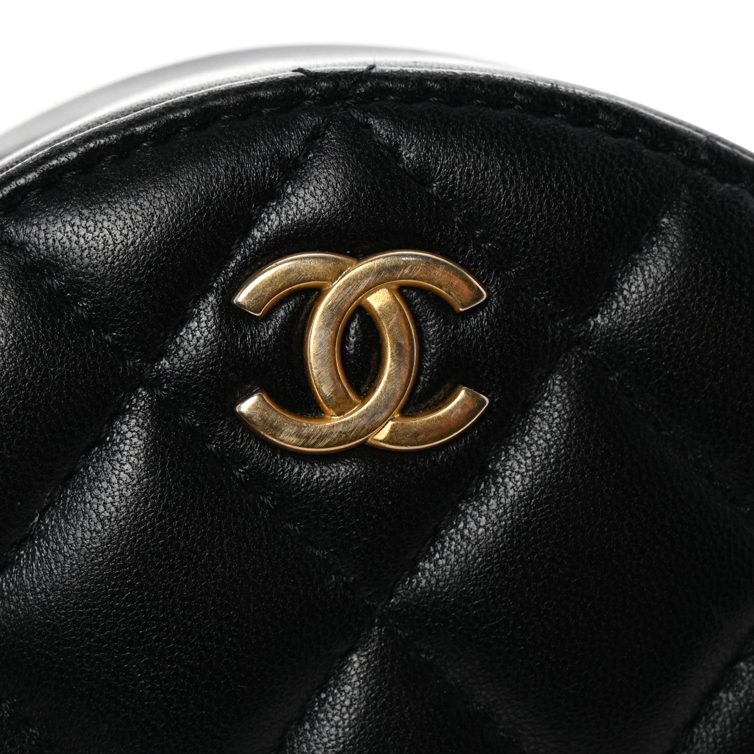 Lambskin Quilted Romance Round Clutch With Chain Black