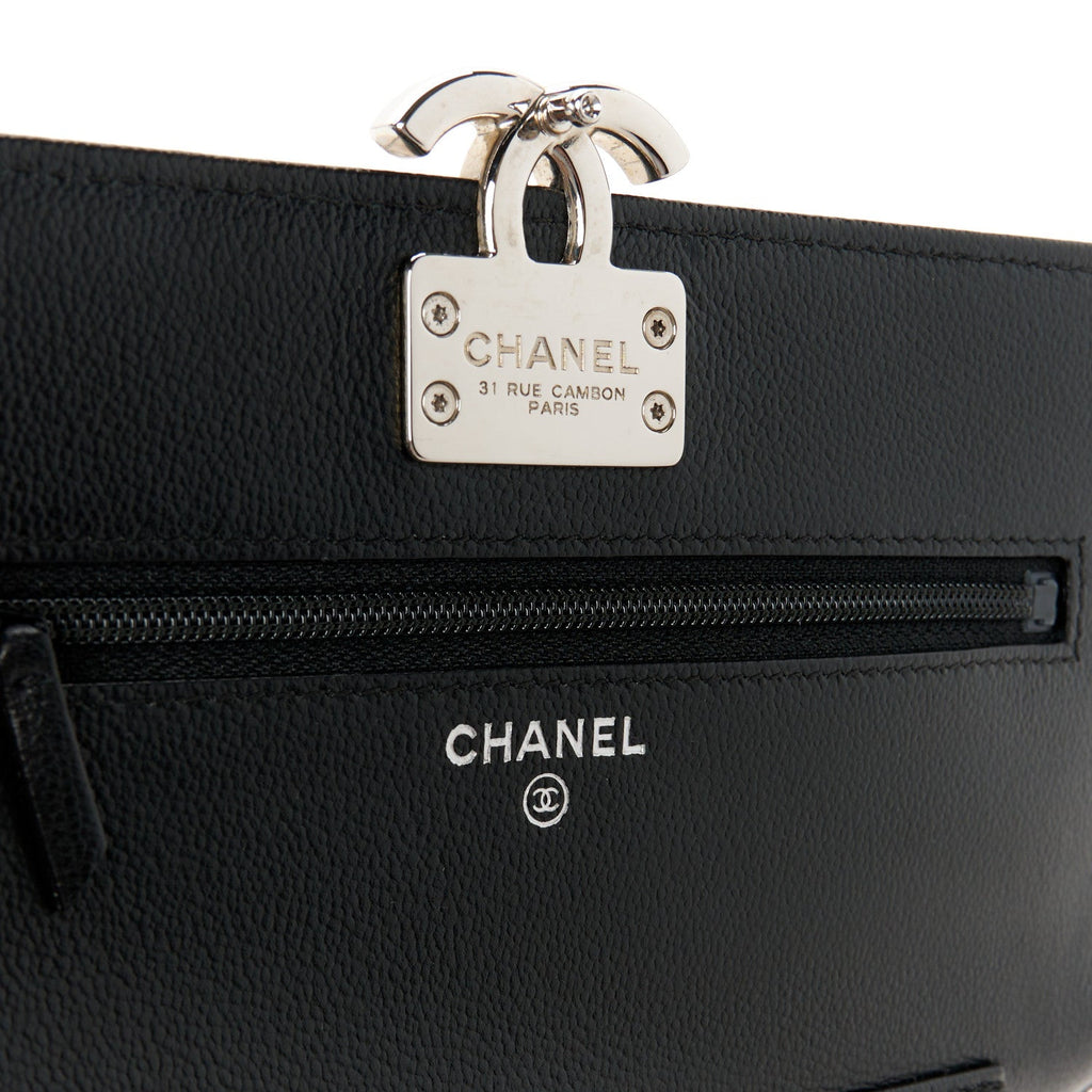 Grained Calfskin Quilted CC Box Wallet On Chain WOC Black