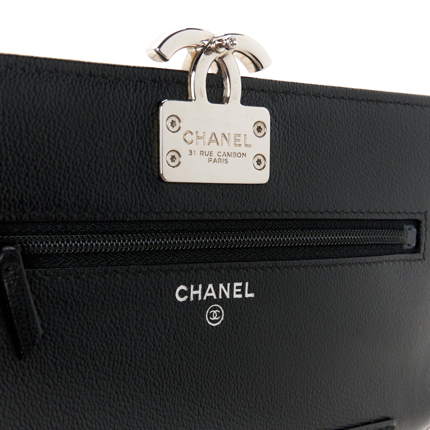 Grained Calfskin Quilted CC Box Wallet On Chain WOC Black