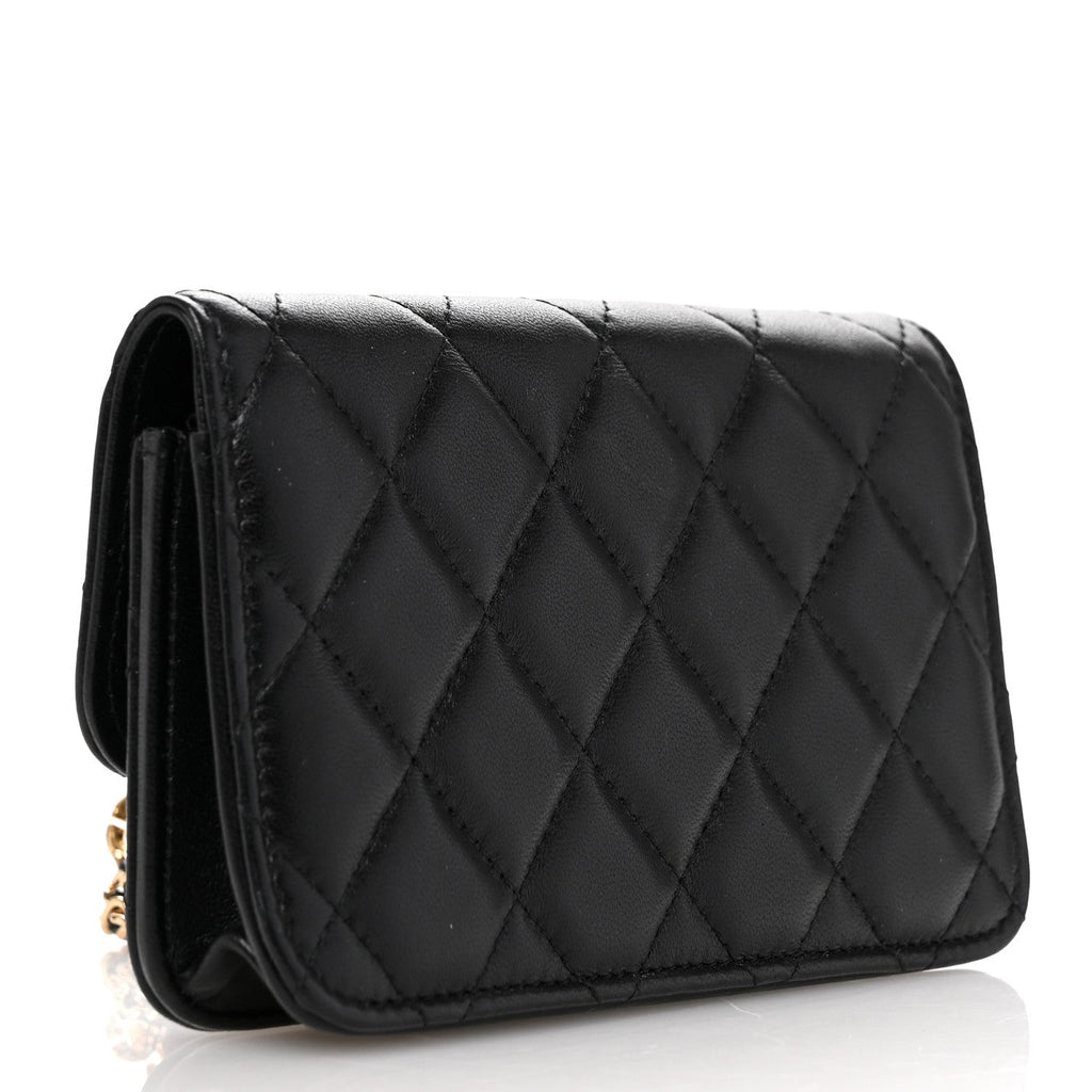Lambskin Quilted Flap  Holder With Cuff L Black