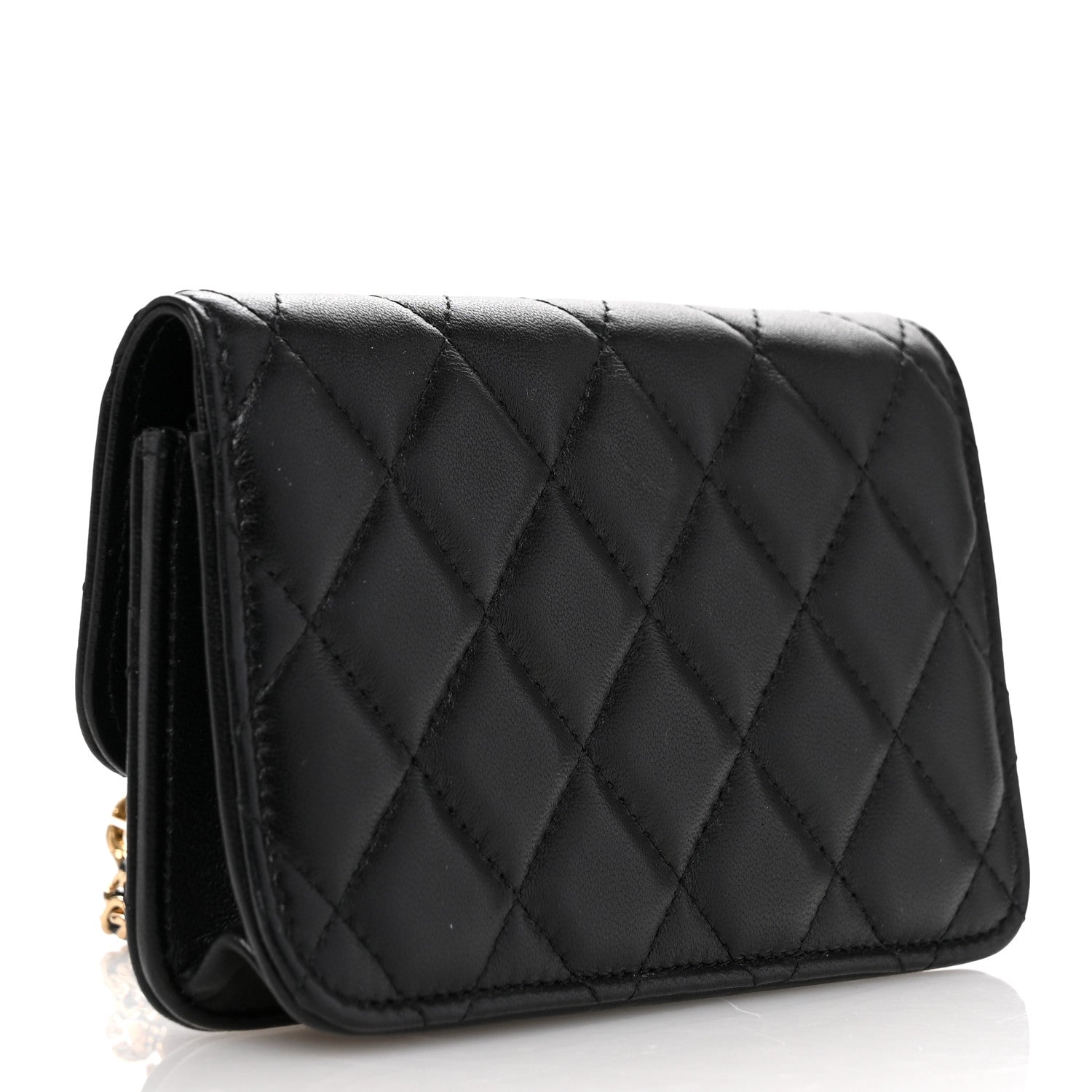 Lambskin Quilted Flap  Holder With Cuff L Black
