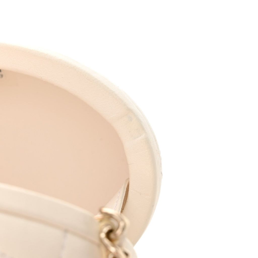 Lambskin Quilted Oval Minaudiere Chain Clutch White