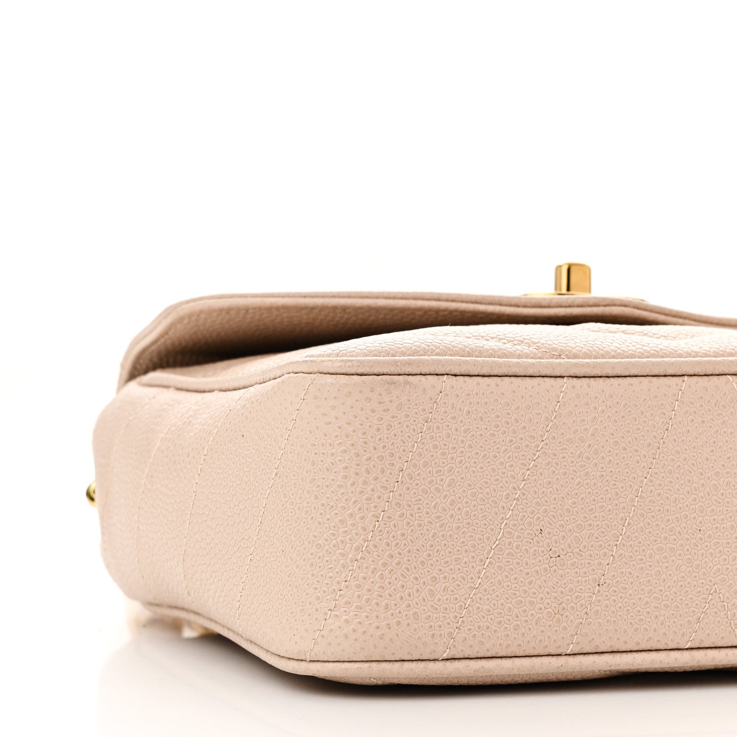 Caviar Chevron Quilted Mini Square Flap Light Beige