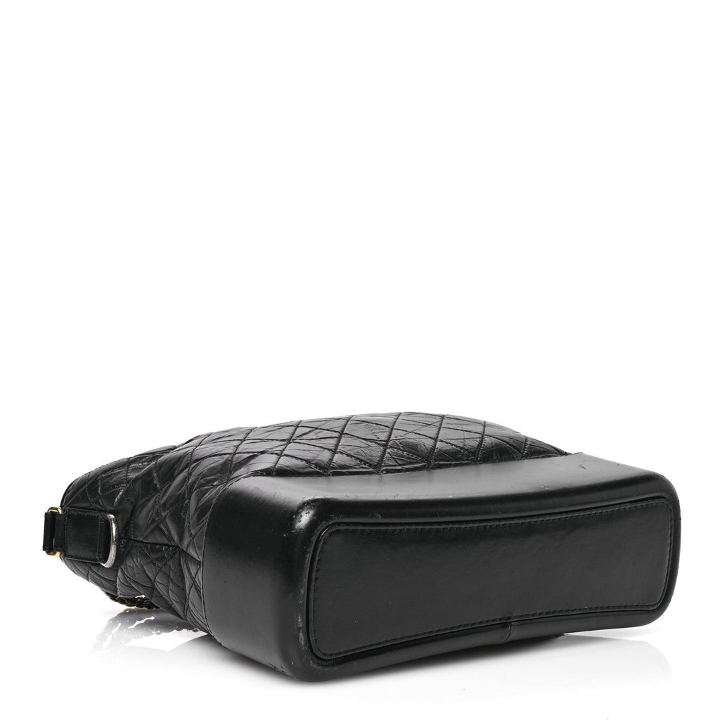 Aged Smooth Calfskin Quilted Large Gabrielle Logo Hobo Black
