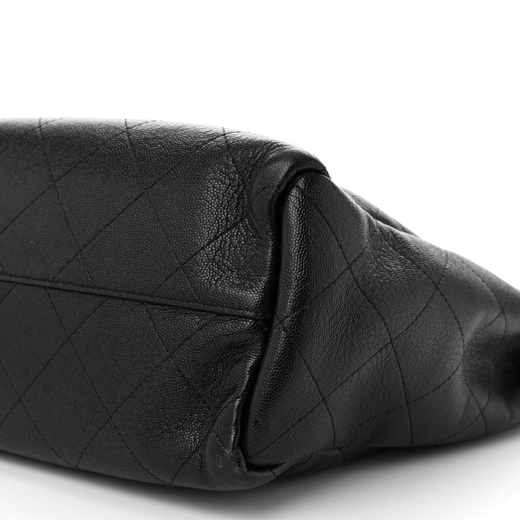Caviar Stitched Medium Lady Coco Shopping Tote Black