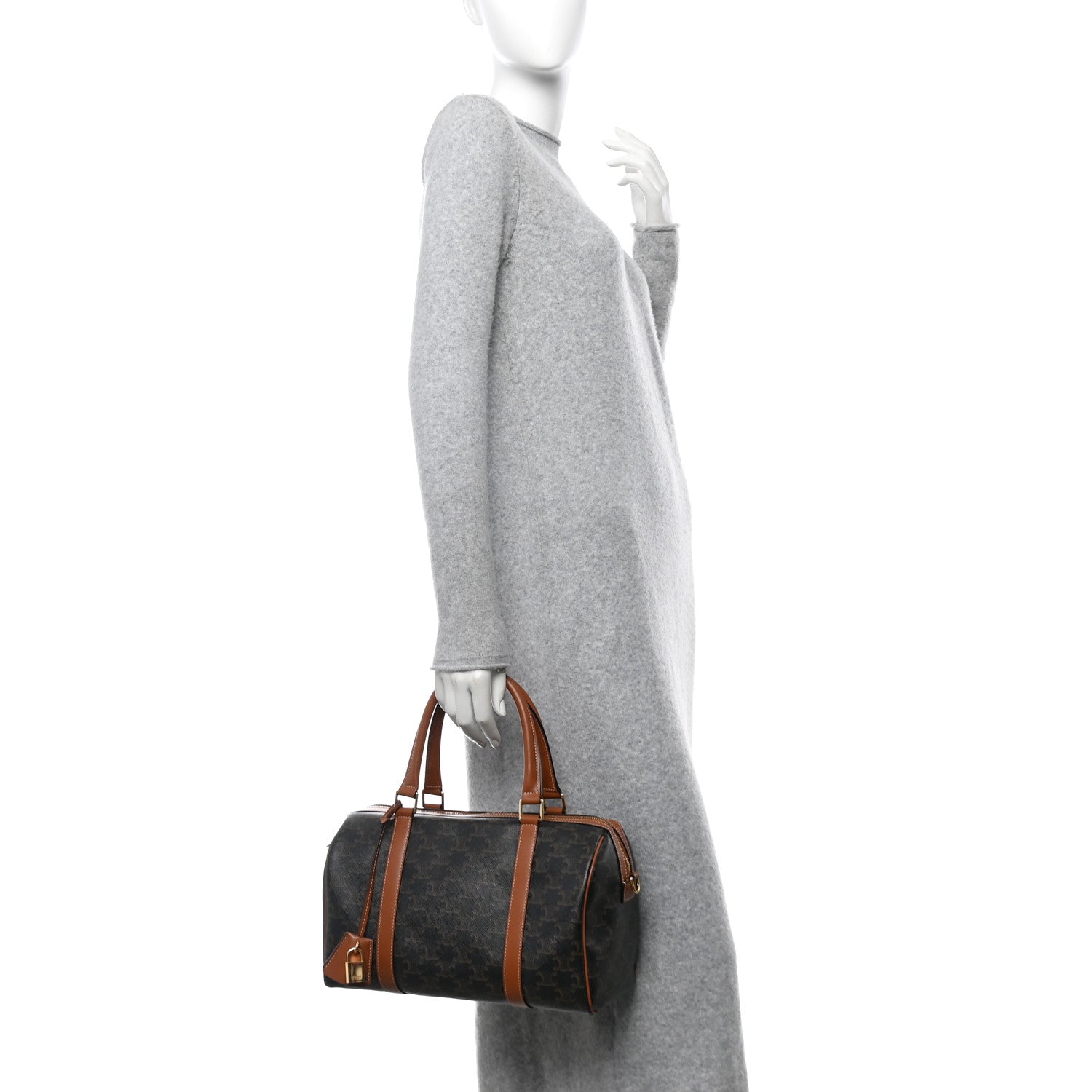 Triomphe Canvas Calfskin Boston Bag Tan