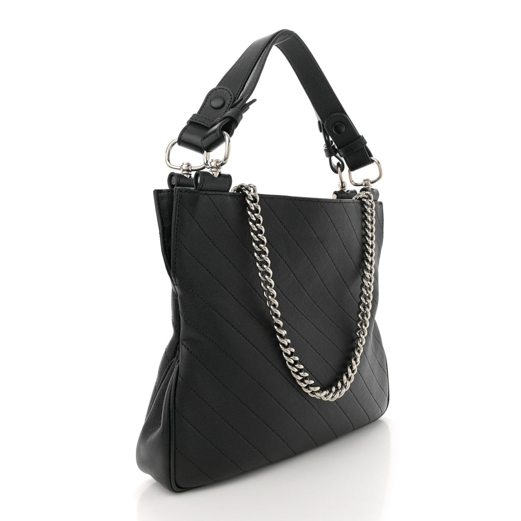 Sakai Be Green Calfskin Diagonal Stitched Small Blondie Tote  Black
