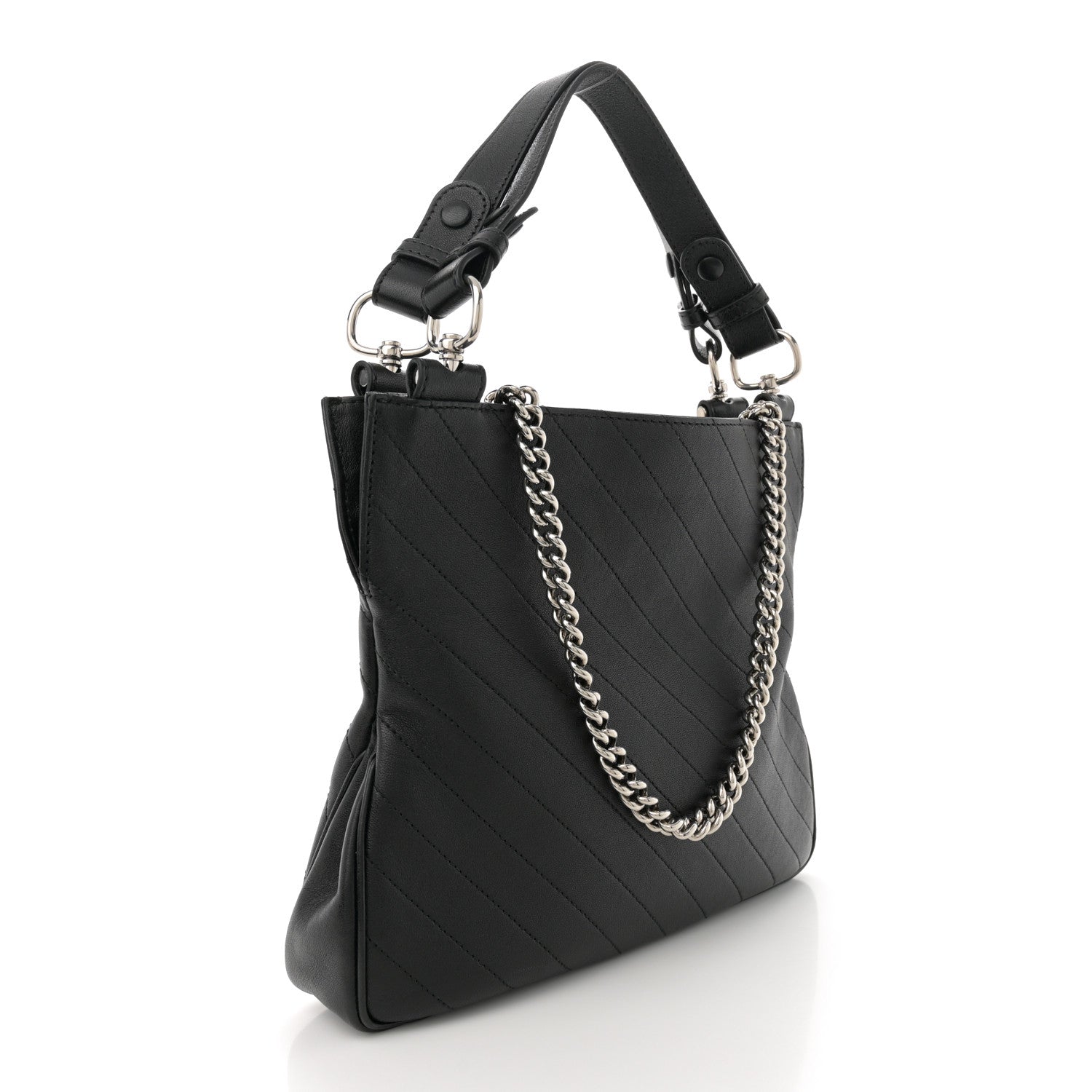 Sakai Be Green Calfskin Diagonal Stitched Small Blondie Tote  Black