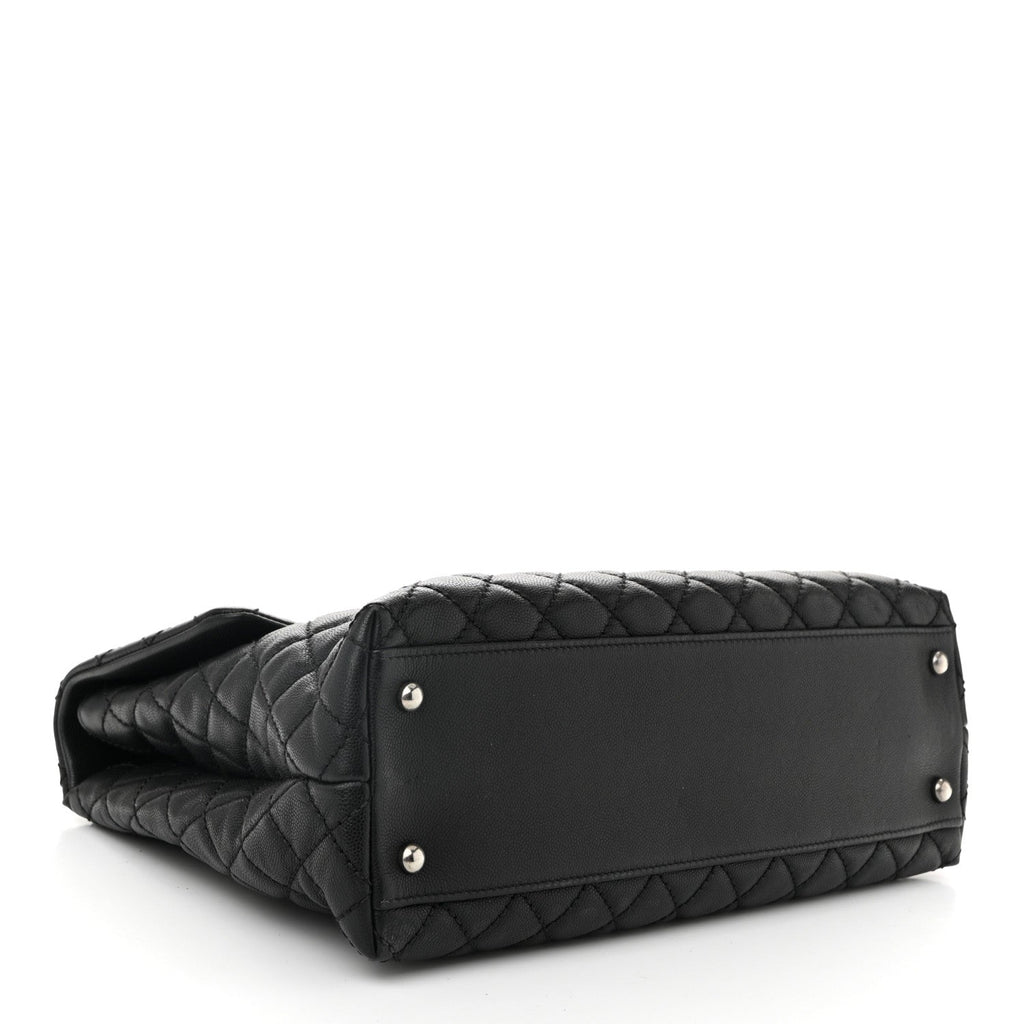 Caviar Lizard Quilted Large Coco Handle Flap Grey