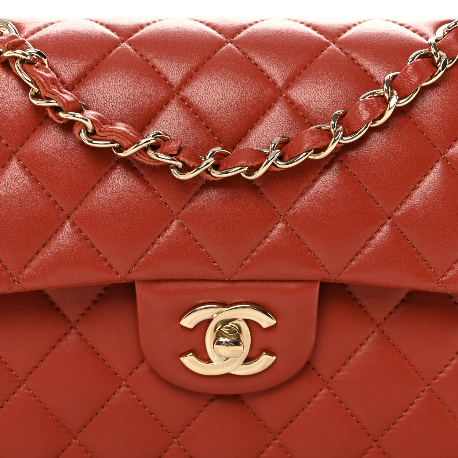 Lambskin Quilted Small Double Flap Brown