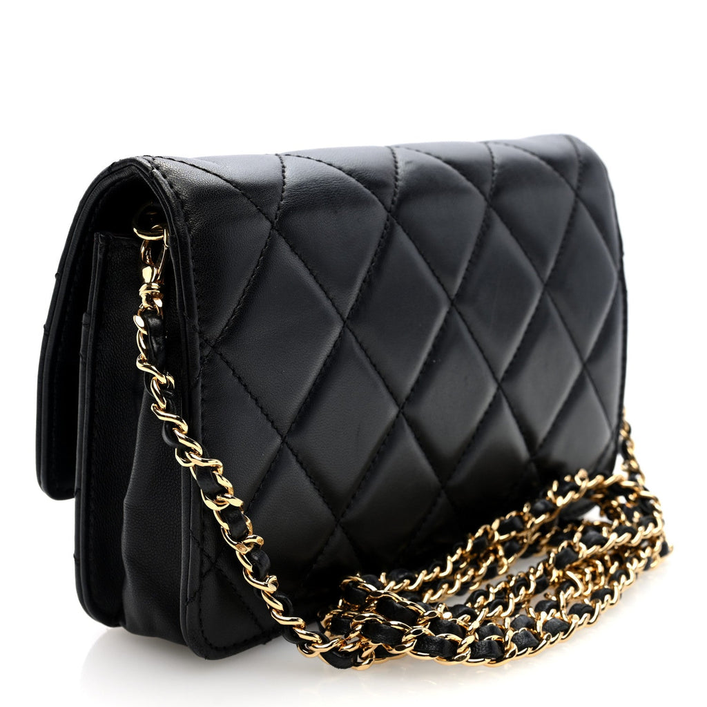Lambskin Quilted Golden Class Wallet on Chain WOC Black
