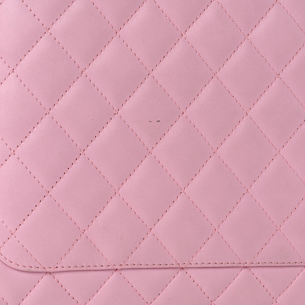 Calfskin Quilted Cambon Flat Tote Pink Black