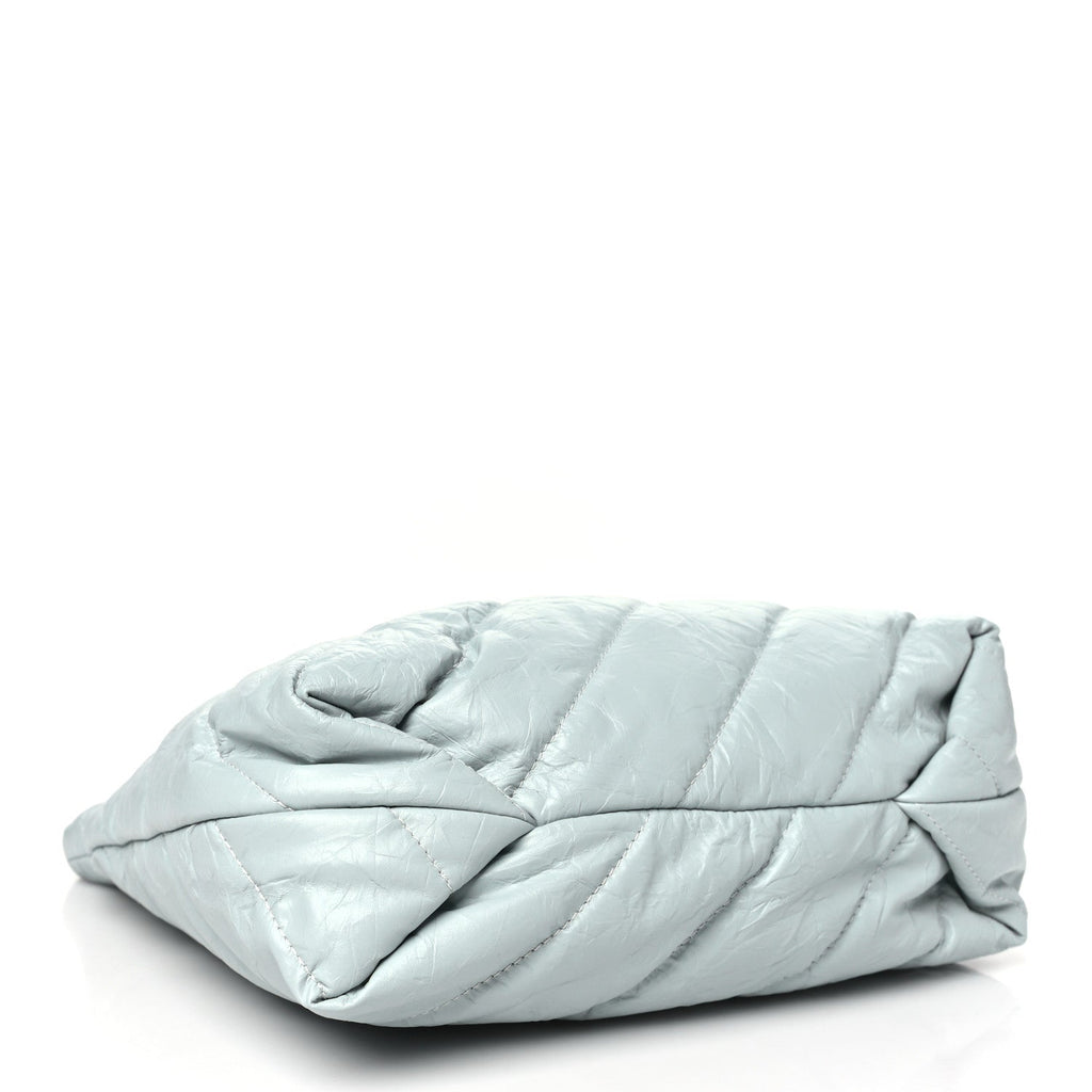 Crushed Calfskin Quilted Crush Small Tote Bag Light Blue