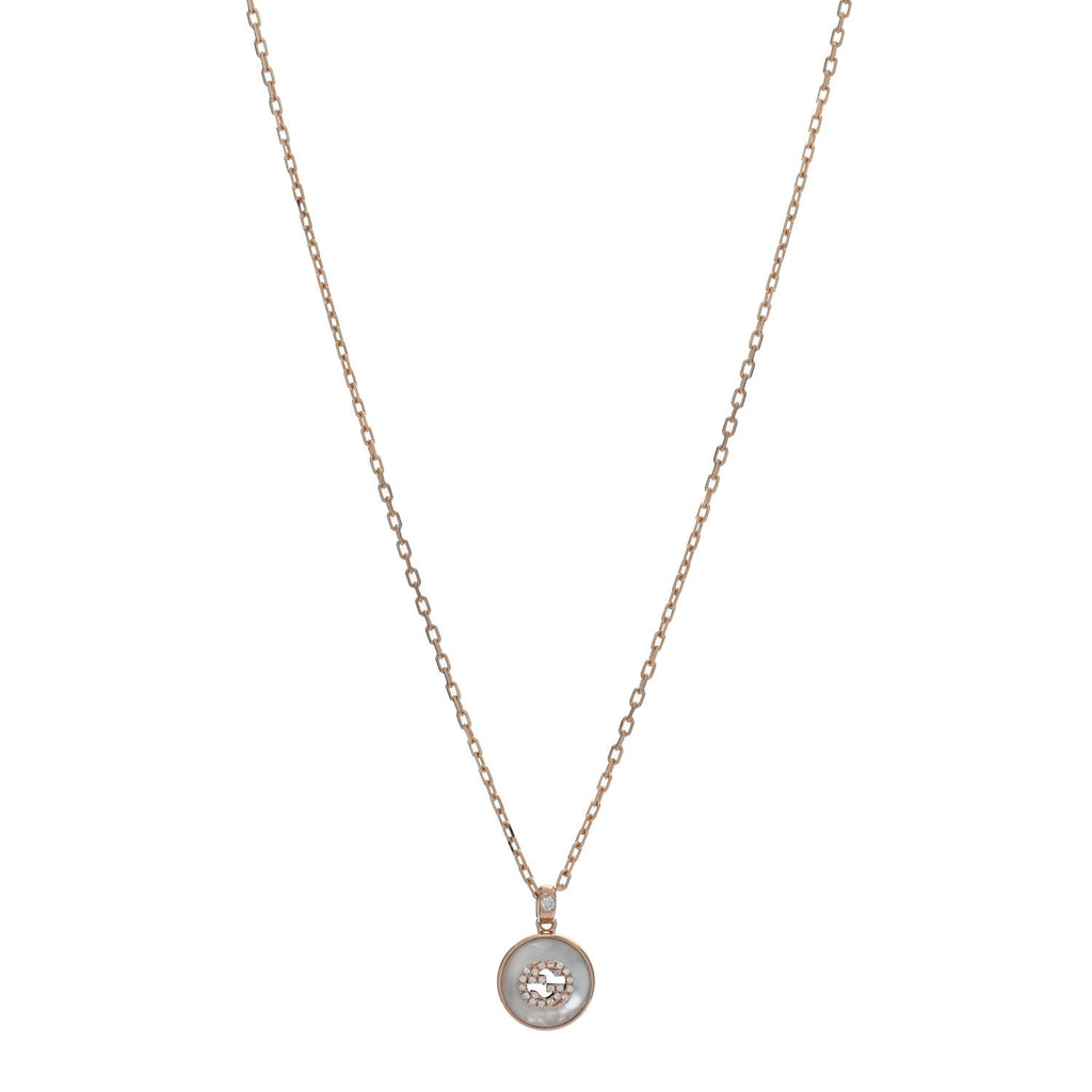 18K Rose Gold Diamond Mother of Pearl Interlocking G Pendant Necklace