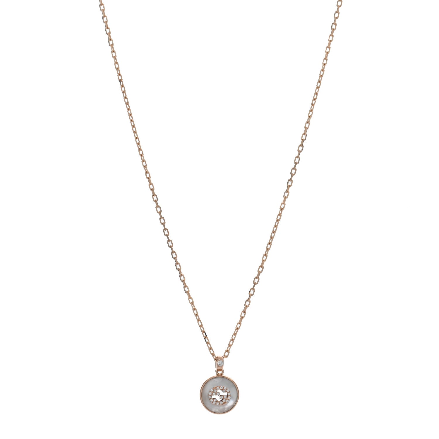 18K Rose Gold Diamond Mother of Pearl Interlocking G Pendant Necklace