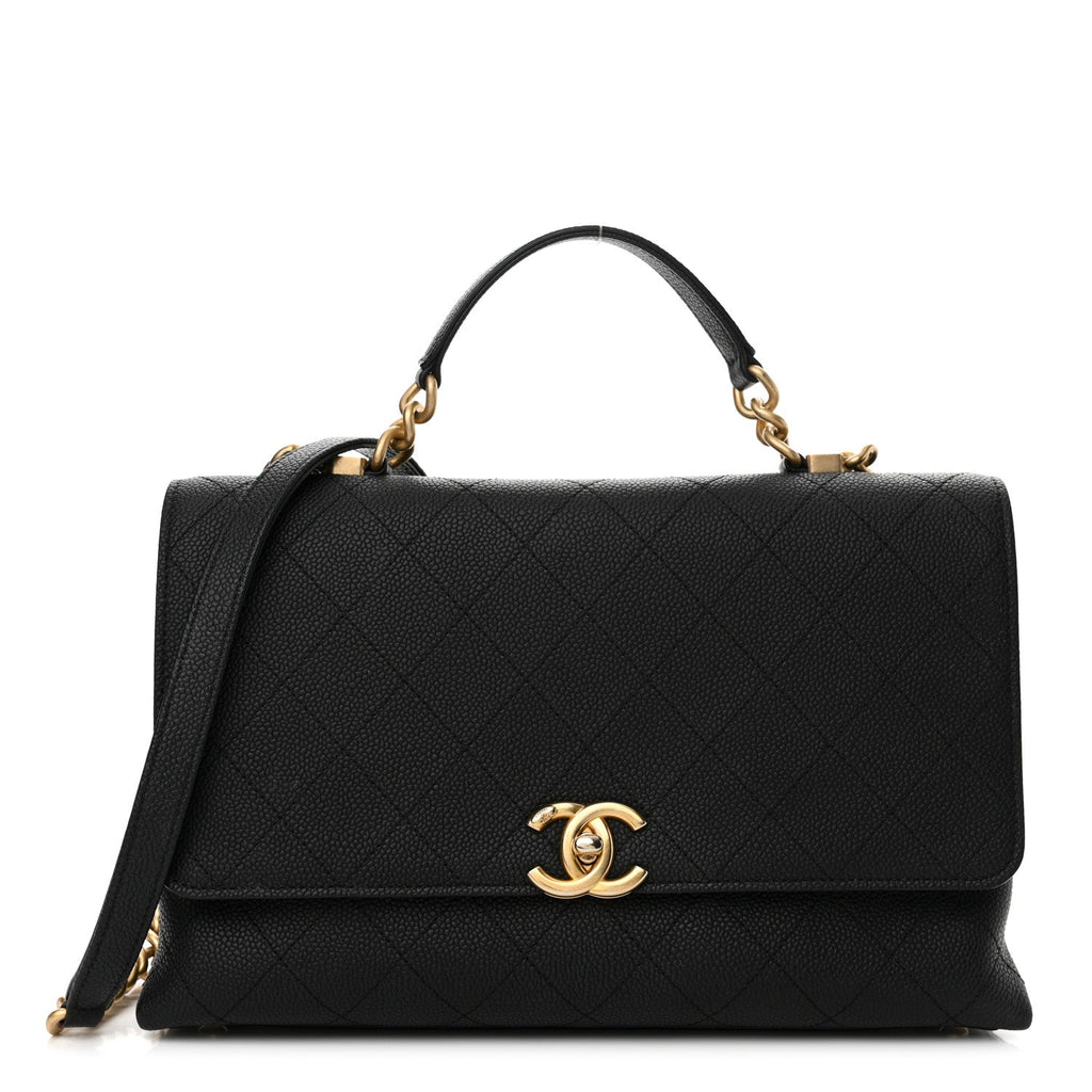 Grained Calfskin Stitched Flap Black