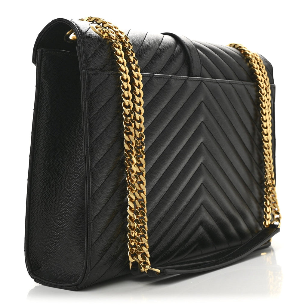 Grain De Poudre Matelasse Chevron Large Monogram Satchel Black