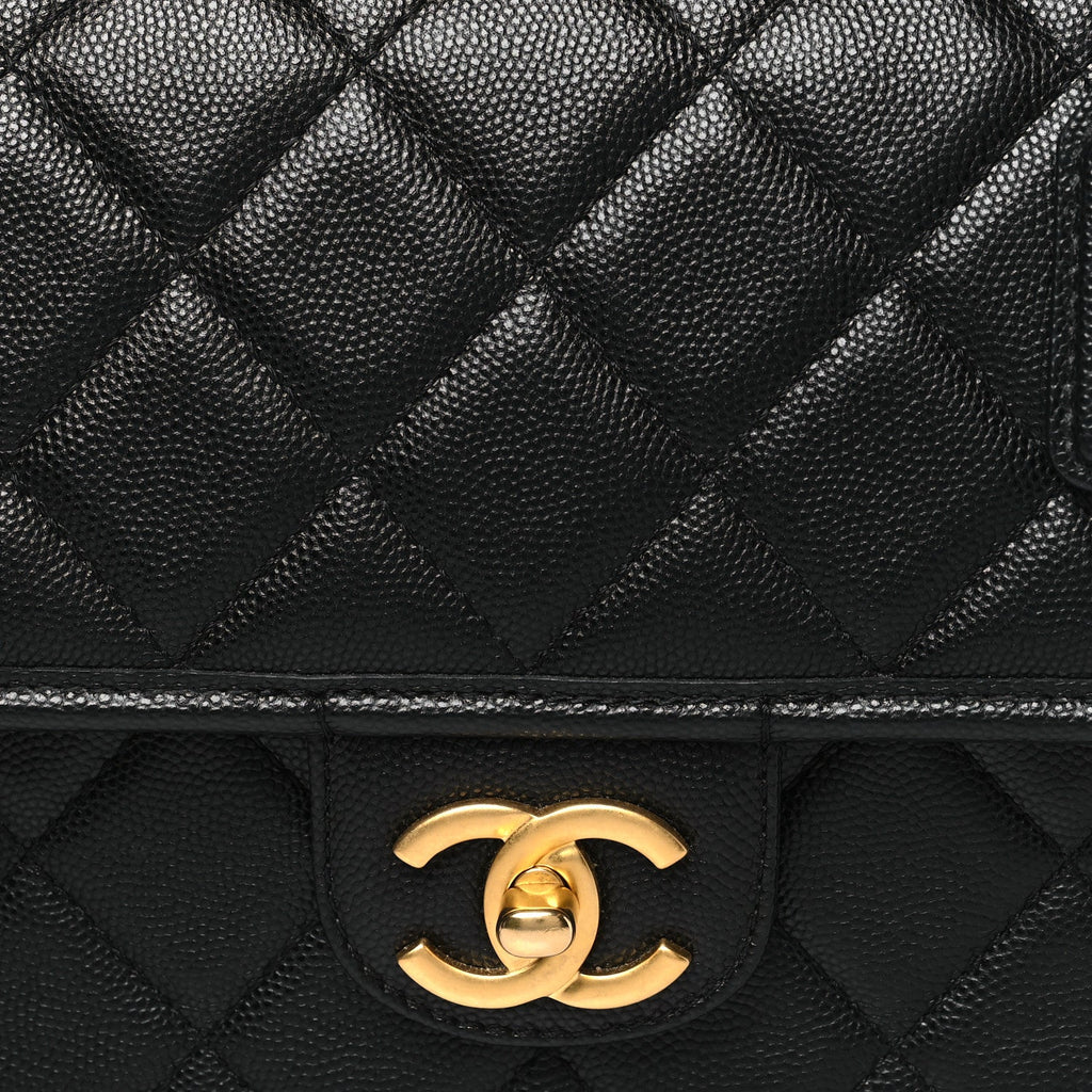 Caviar Quilted School Memory Small Top Handle Flap Black