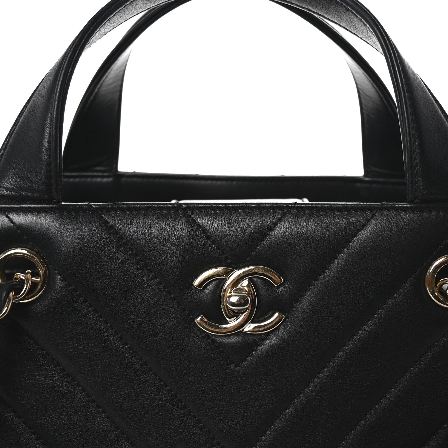 Calfskin Chevron Quilted Statement Shopping Tote Black