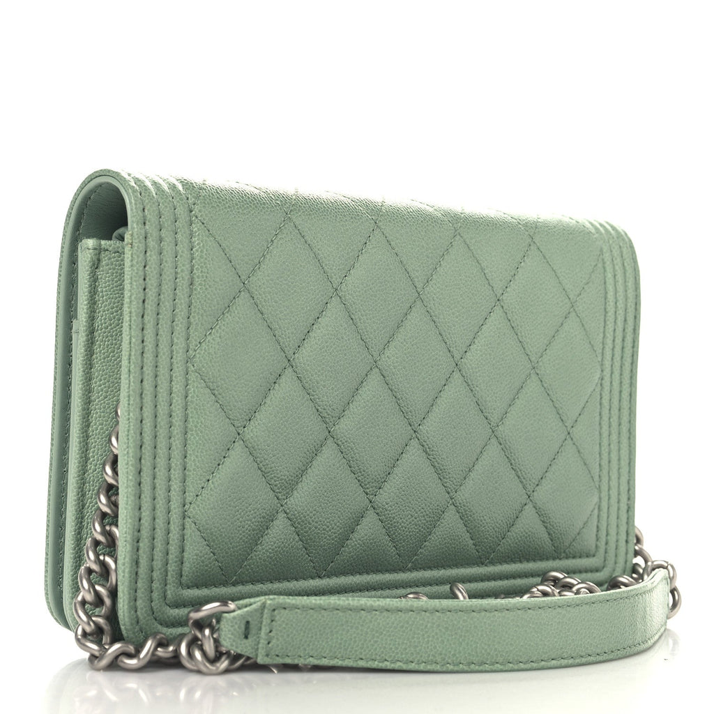 Caviar Quilted Boy Wallet On Chain WOC Light Green