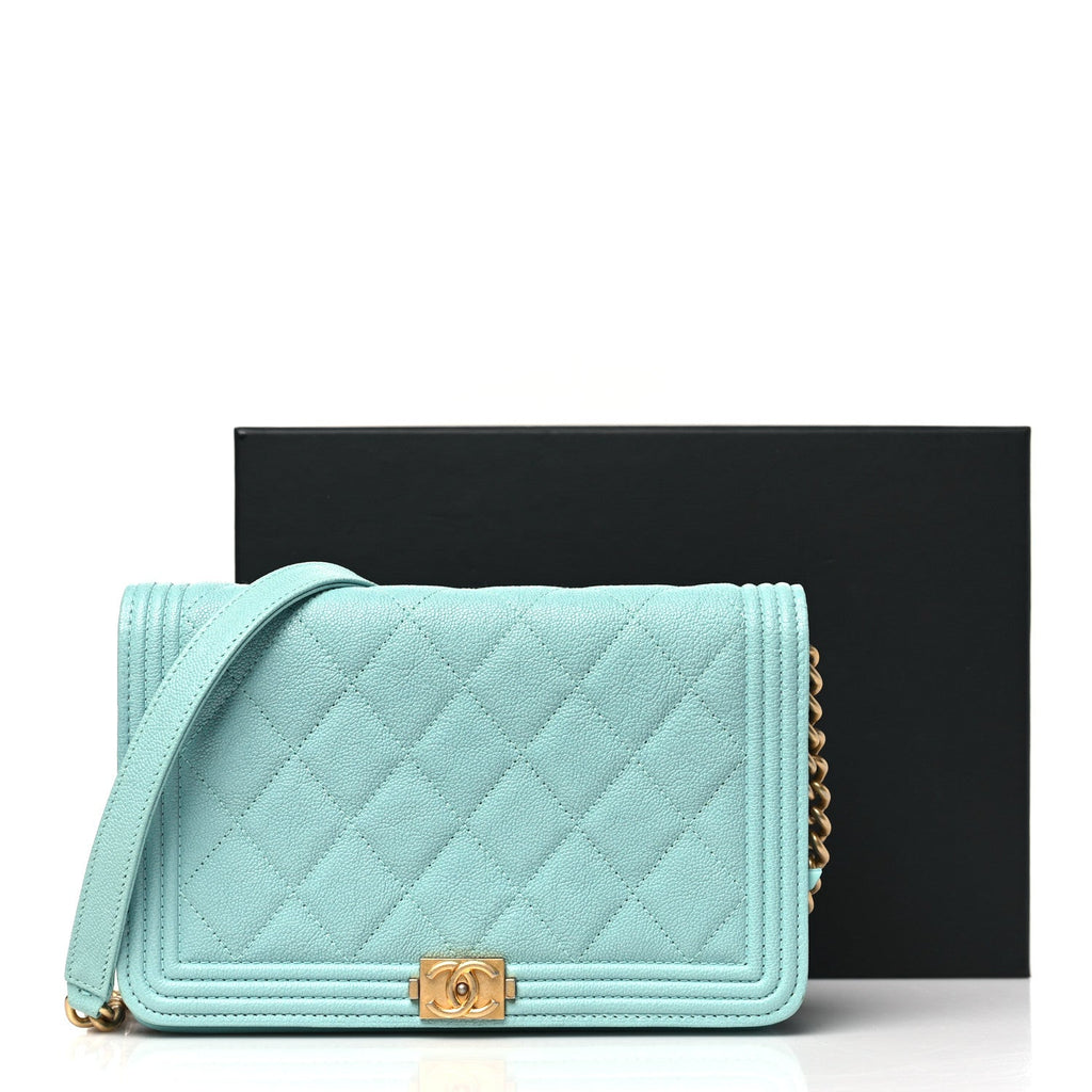Caviar Quilted Boy Wallet On Chain WOC Light Blue