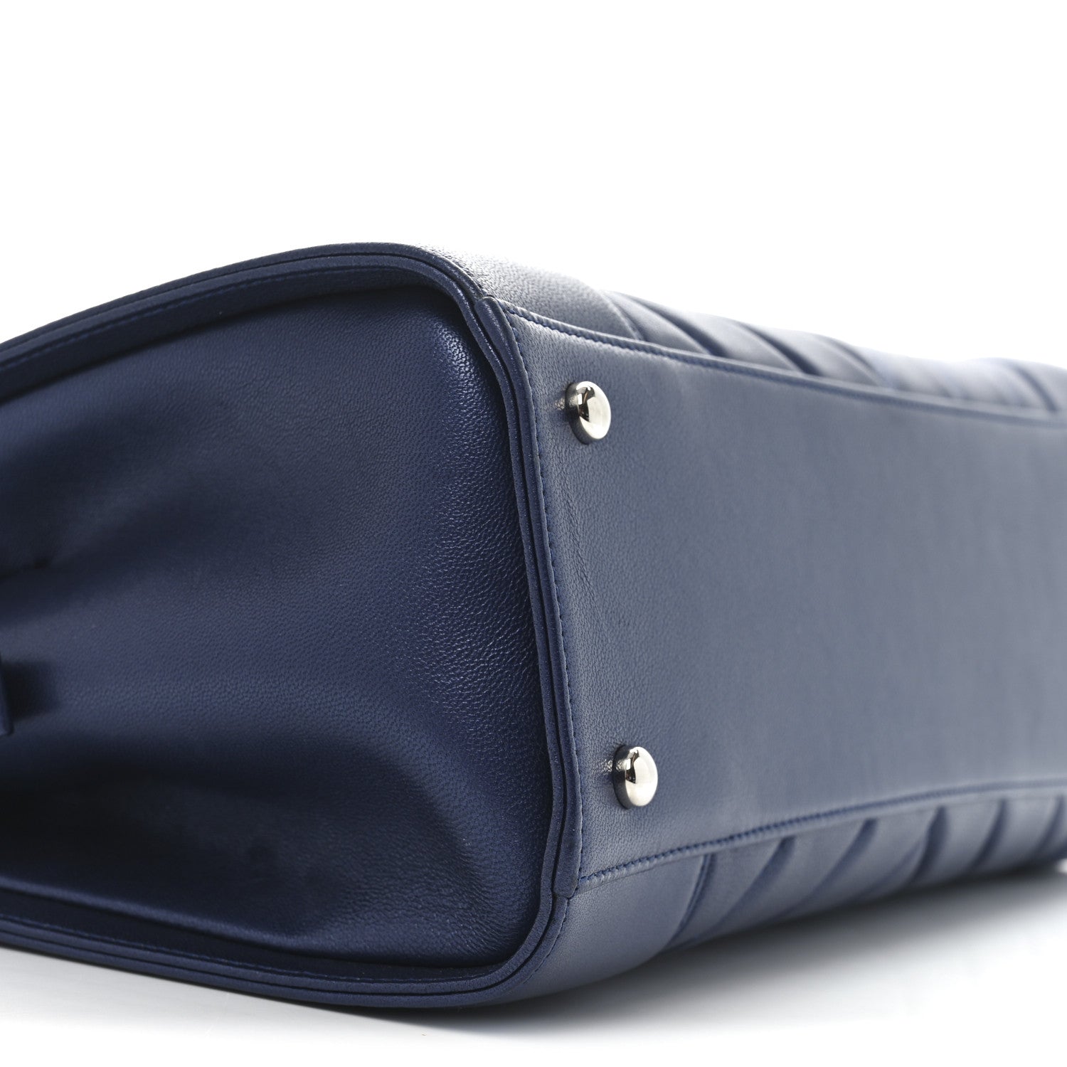 Sheepskin Chevron Quilted Mademoiselle Vintage Shopping Tote Navy