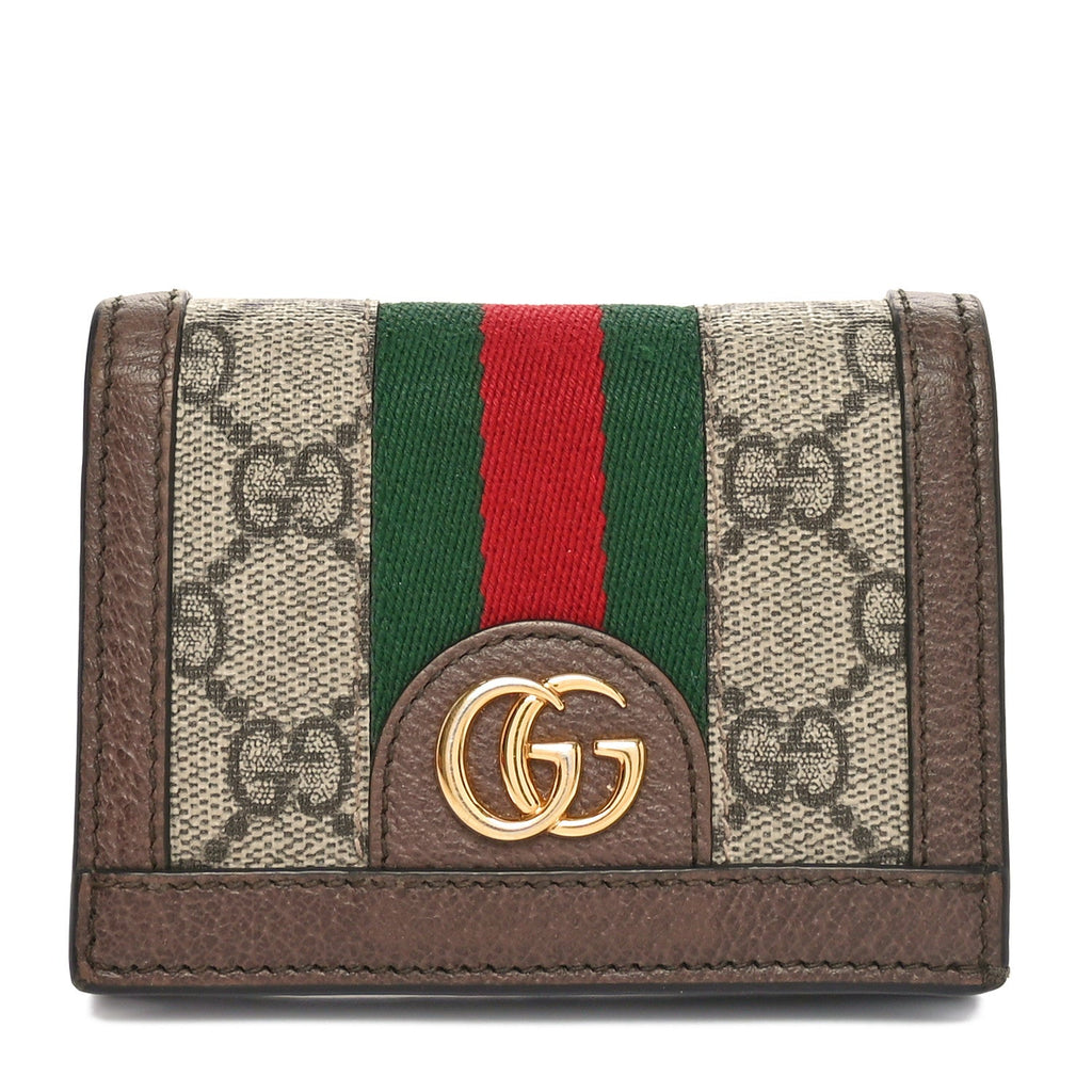 GG Supreme Monogram Textured Dollar Calfskin Web Ophidia  Case Beige New Acero