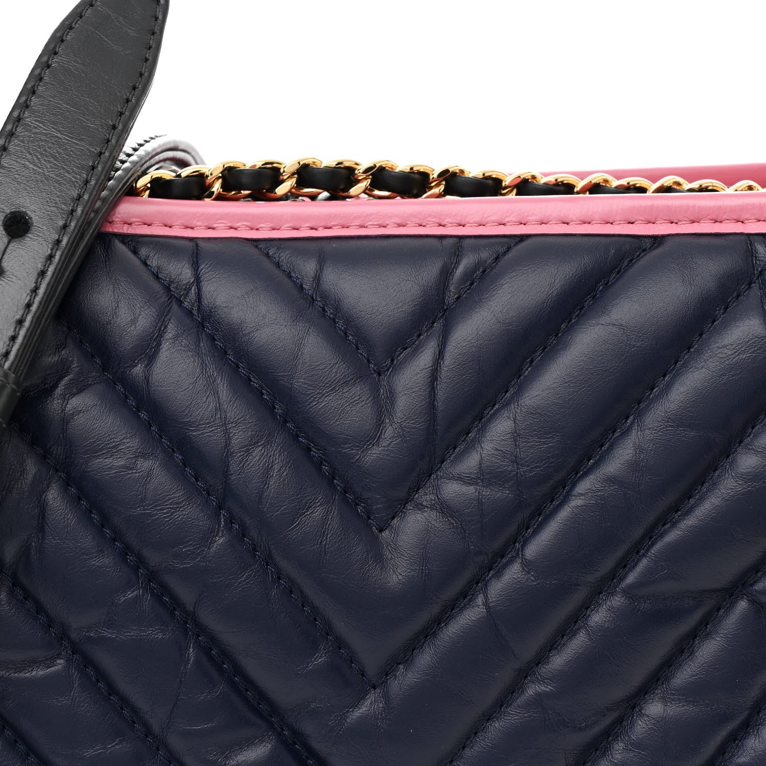 Aged Calfskin Chevron Quilted Medium Gabrielle Hobo Navy Black Pink