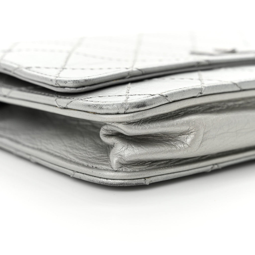 Metallic Aged Calfskin Quilted Reissue Wallet On Chain WOC Silver