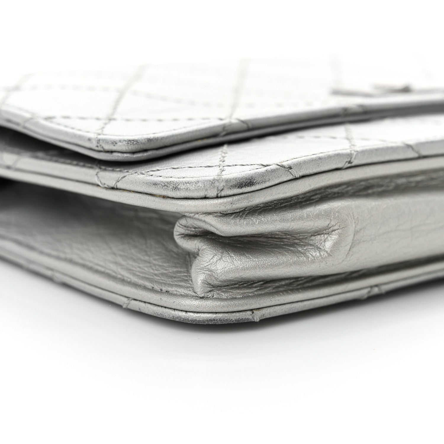 Metallic Aged Calfskin Quilted Reissue Wallet On Chain WOC Silver