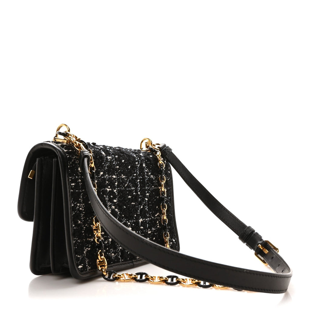 Tweed Macrocannage Mini Miss Caro Bag Black White