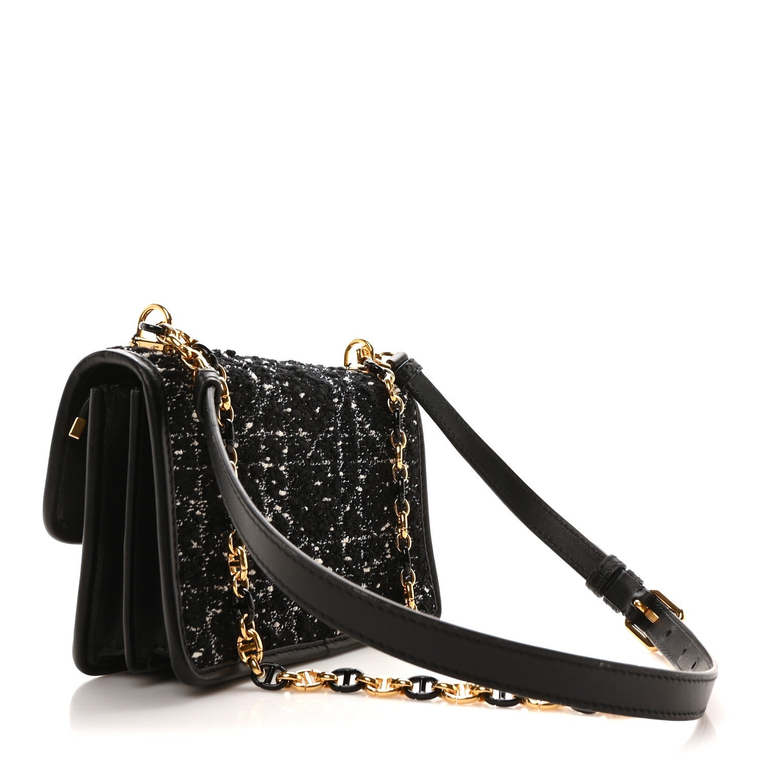 Tweed Macrocannage Mini Miss Caro Bag Black White