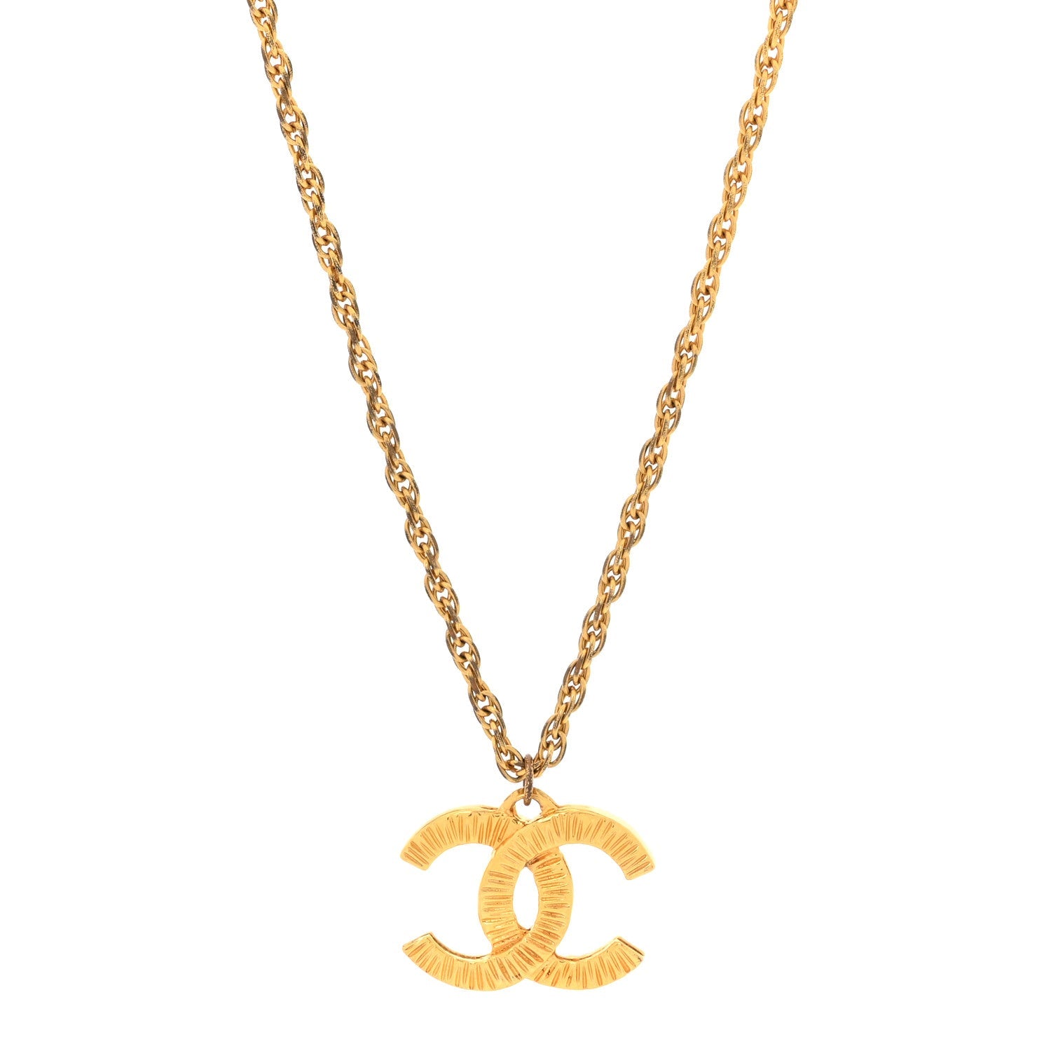Metal Textured CC Chain Pendant Necklace Gold