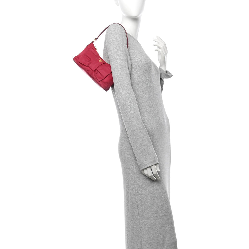 Tessuto Nylon Bow Shoulder Bag Begonia