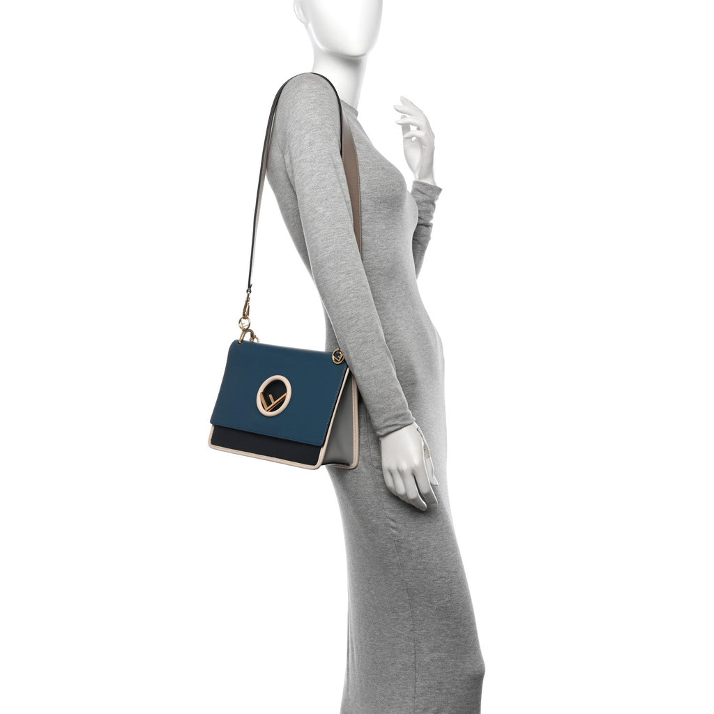 Vitello Century Opaco F is Fendi Kan I Shoulder Bag Blue Beige Black