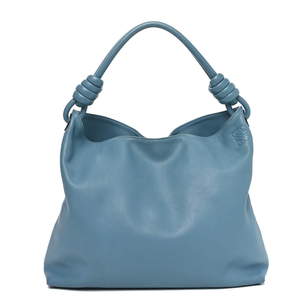 Calfskin Small Flamenco Knot Hobo Stone Blue