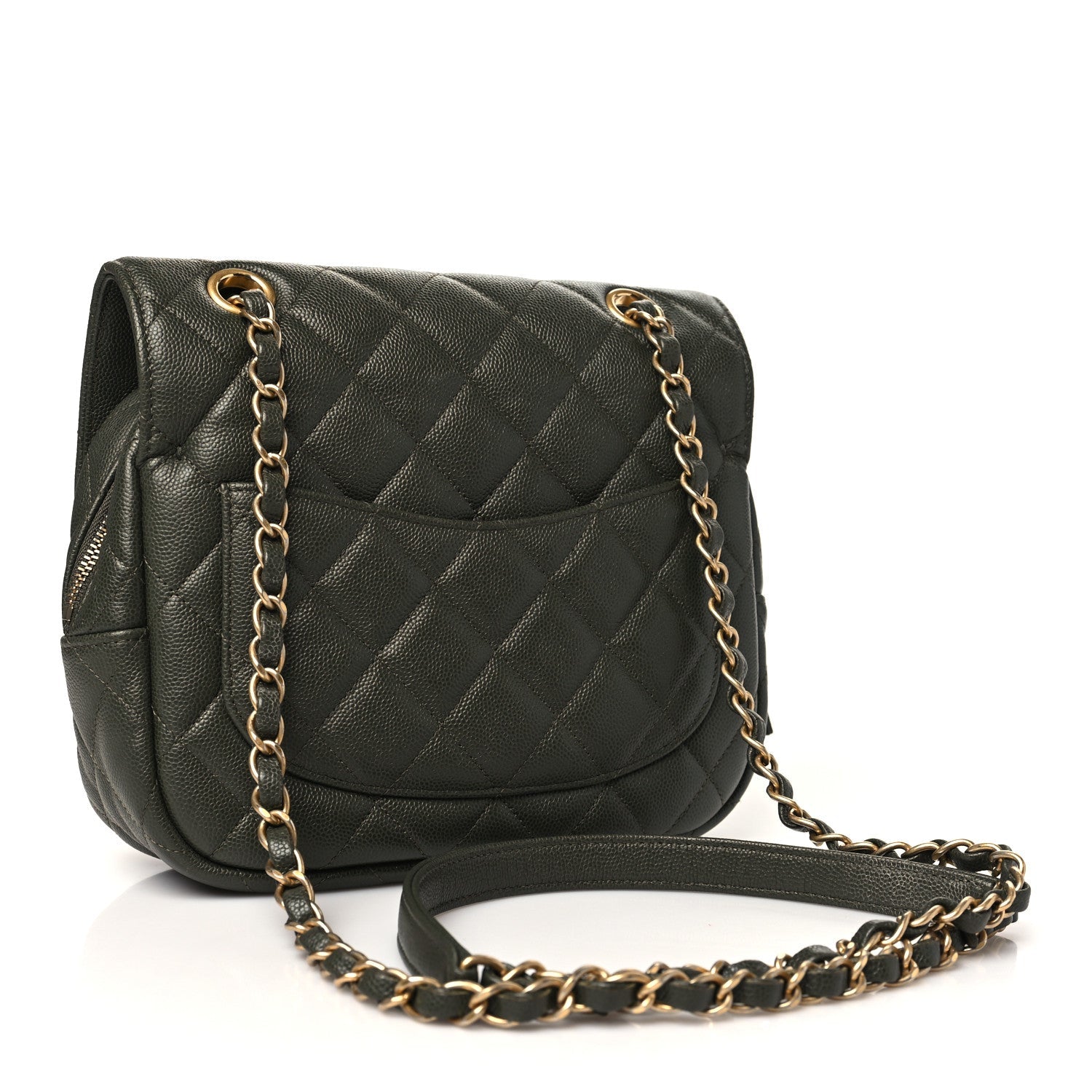 Caviar Quilted Zip Flap Khaki