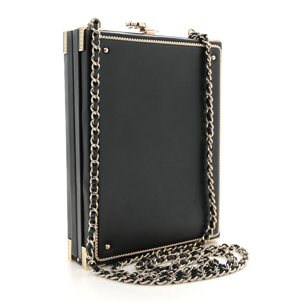 Lambskin Room  Minaudiere Evening Bag Black Gold