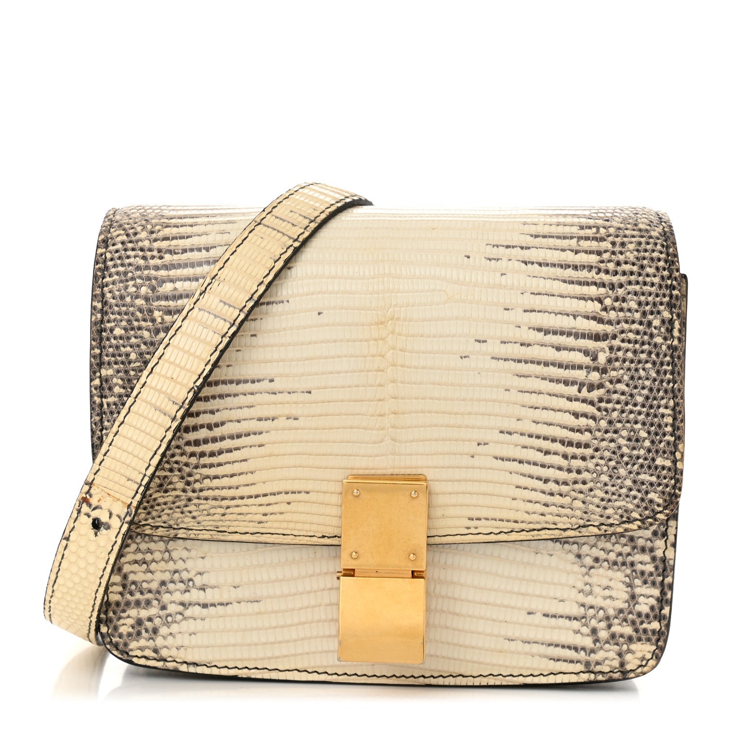 Lizard Medium Classic Box Flap Bag Natural