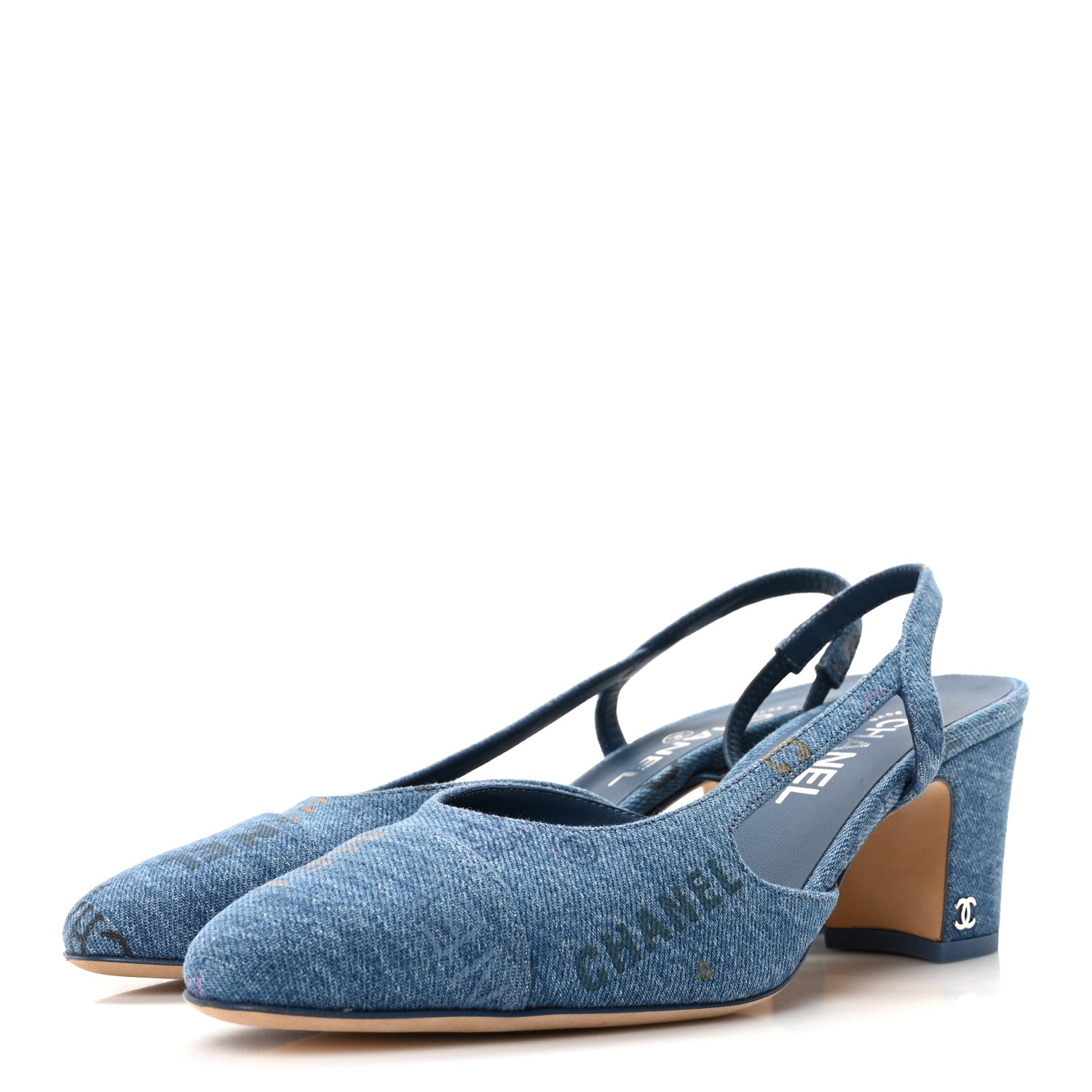 Denim Cap Toe Denim Mood Slingback Pumps 39 Blue Multicolor