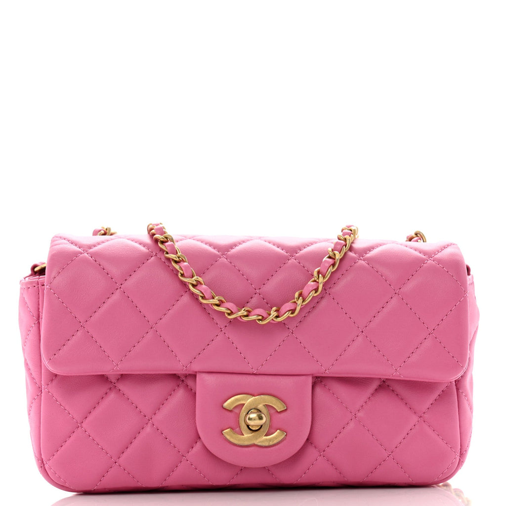 Lambskin Quilted Mini Rectangular Pearl Crush Flap Pink